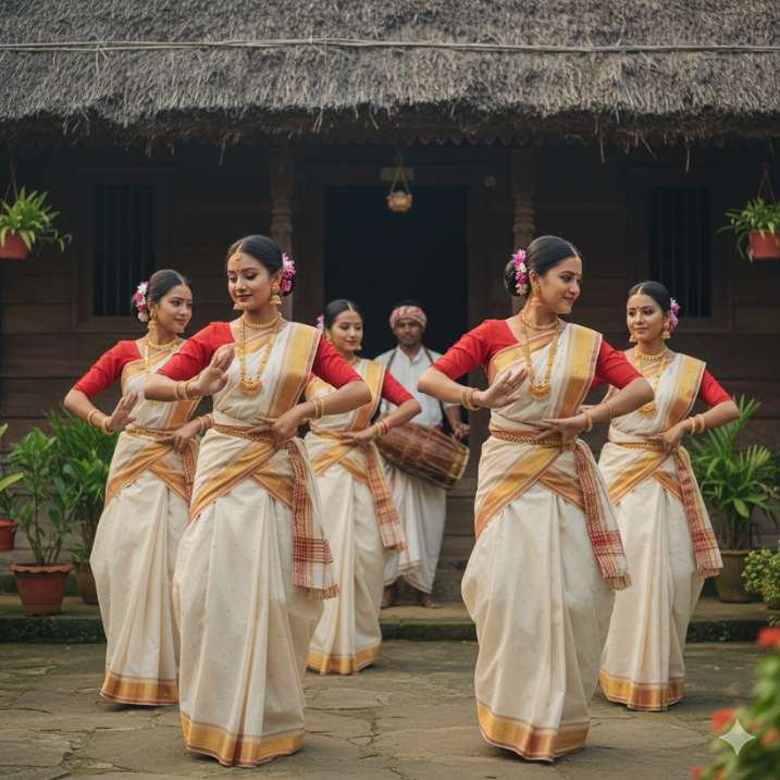 The women wear Mekhela Chador — a two-piece traditional silk dress. Can You Identify the Indian State by Costume-Assam