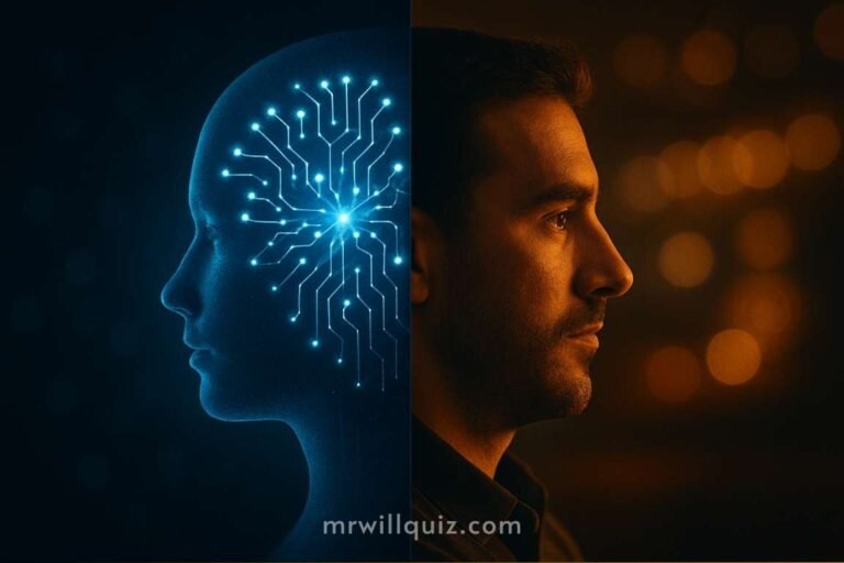 Person reading movie reviews on a laptop in a cozy cinematic setting, representing AI versus human writing.