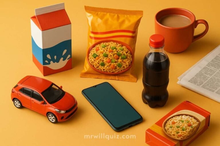 Realistic photo of diverse consumer products representing famous global brands without logos.
