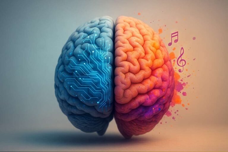 Realistic image of a human brain divided into logical and creative sides, representing different thinking styles.