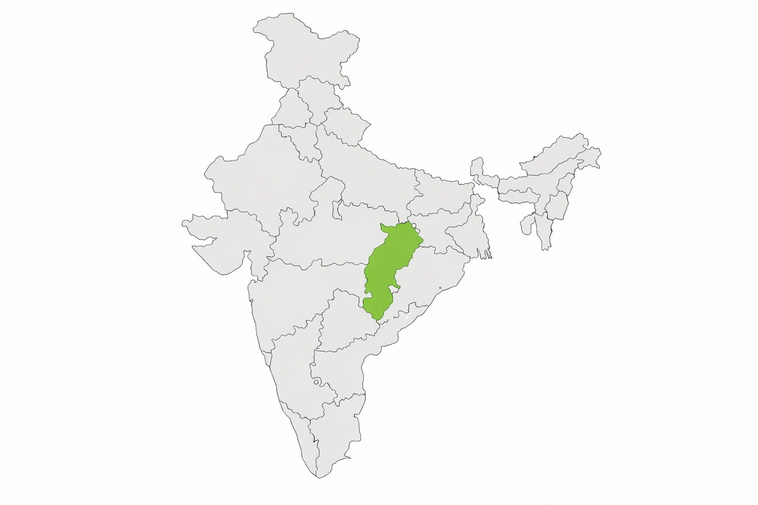 Blank political map of India, Chhattisgarh highlighted