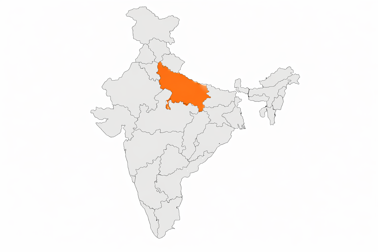 Blank political map of India, Haryana highlighted in bright contrasting color in north India