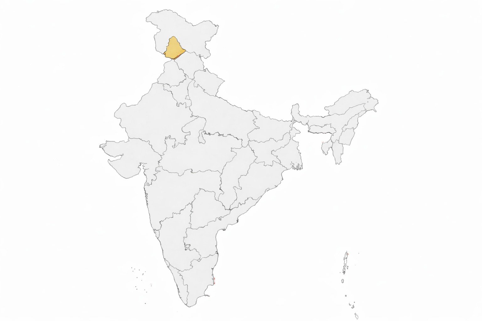 Blank political map of India, Punjab highlighted in bright color in northwestern India